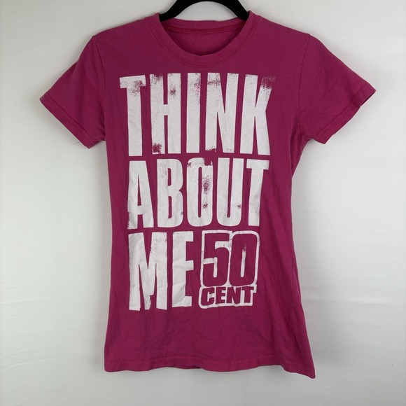 The Concert Tee Tops - Women's Pink 50 Cent Think About Me Graphic Band Tee Shirt Cities Concert